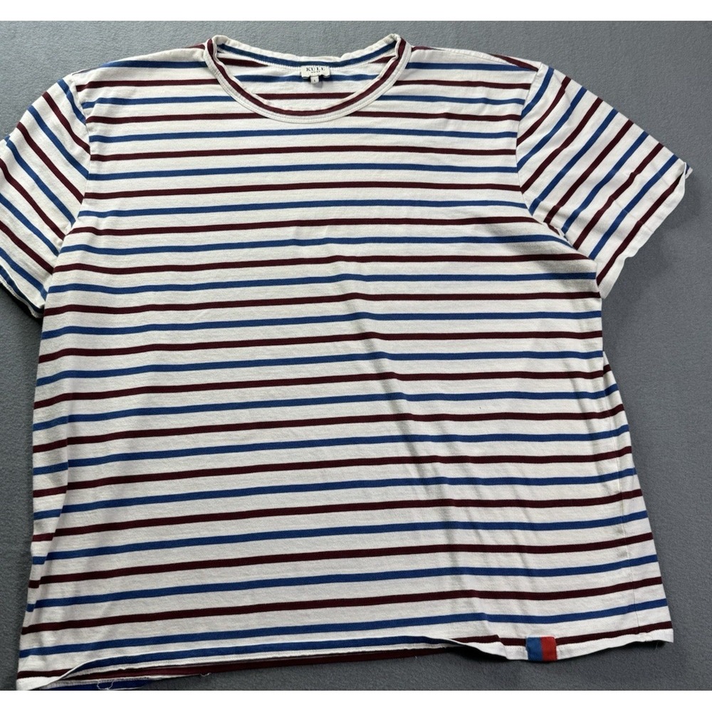 KULE Mister Striped 100% Cotton T-Shirt Mens Size Large Blue Red Off White